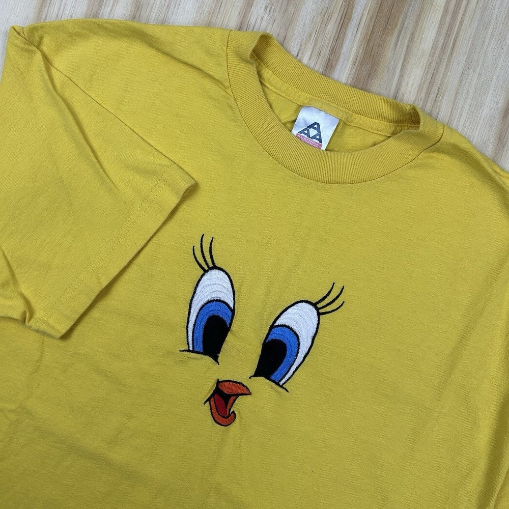 Vintage Y2K Tweety Bird‎ Big Face Cute T Shirt Yellow Large Short Sleeve